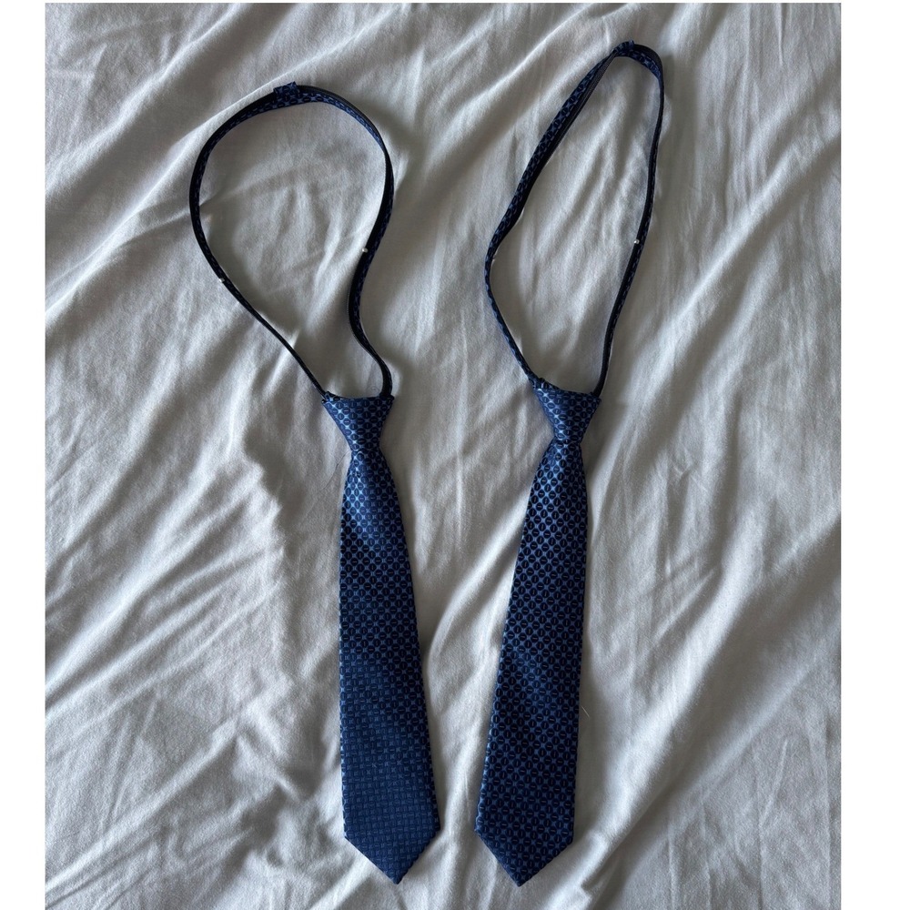 Set of Two Kids Blue Geometric Pattern Zipper Tie Formal Neckwear